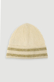 Kremowa czapka typu beanie z kontrastowymi paskami