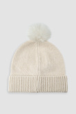 Ciepła kremowa czapka z białym pomponem