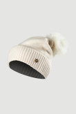 Ciepła kremowa czapka z białym pomponem