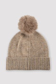 Stylowa czapka z pomponem jasny brąz