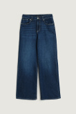 Klasyczne granatowe jeansy typu wide leg