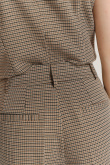 Eleganckie beżowe spodnie wide leg nadruk w kratkę