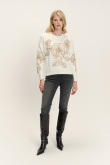 Stylowy biały sweter w złote kwiaty