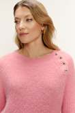 Jasnoróżowy sweter z domieszką wełny i dekoracyjnymi guzikami 