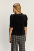 Czarny efektowny top z krótkimi bufiastymi rękawami
