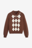 Brązowy sweter w romby z domieszką wełny