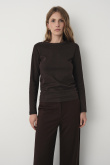 Bawełniany longsleeve w kolorze ciemnobrązowym 