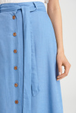 Niebieska spódnica z dodatkiem lnu i ozdobnymi guzikami