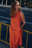 Lniana sukienka o kroju A, pomarańczowa