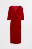 Welurowa sukienka midi, czerwona