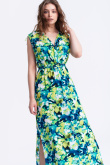 Długa, zielona sukienka z nadrukiem w kwiaty