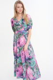 Różowo-zielona sukienka maxi z printem tropic