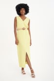 Lniana sukienka midi w słonecznym odcieniu żółci
