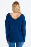 Luźny, ciemnoniebieski sweter z wycięciem na plecach