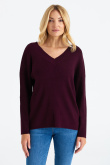 Wiskozowy sweter w ciemnobordowym kolorze, długi rękaw