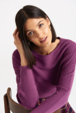 Wiskozowy sweter z dzianiny w prążek, ciemny fiolet