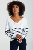 Wiskozowy sweter z nadrukiem w paski, biały