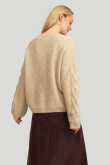 Sweter o luźnym kroju z ozdobnymi warkoczami, beżowy