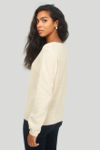 Sweter o luźnym kroju z ozdobnymi cekinami, kremowy