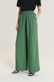 Szerokie wiskozowo-lniane spodnie w oliwkowym kolorze