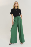 Szerokie wiskozowo-lniane spodnie w oliwkowym kolorze