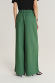 Szerokie wiskozowo-lniane spodnie w oliwkowym kolorze