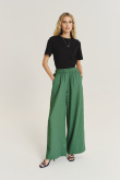 Szerokie wiskozowo-lniane spodnie w oliwkowym kolorze