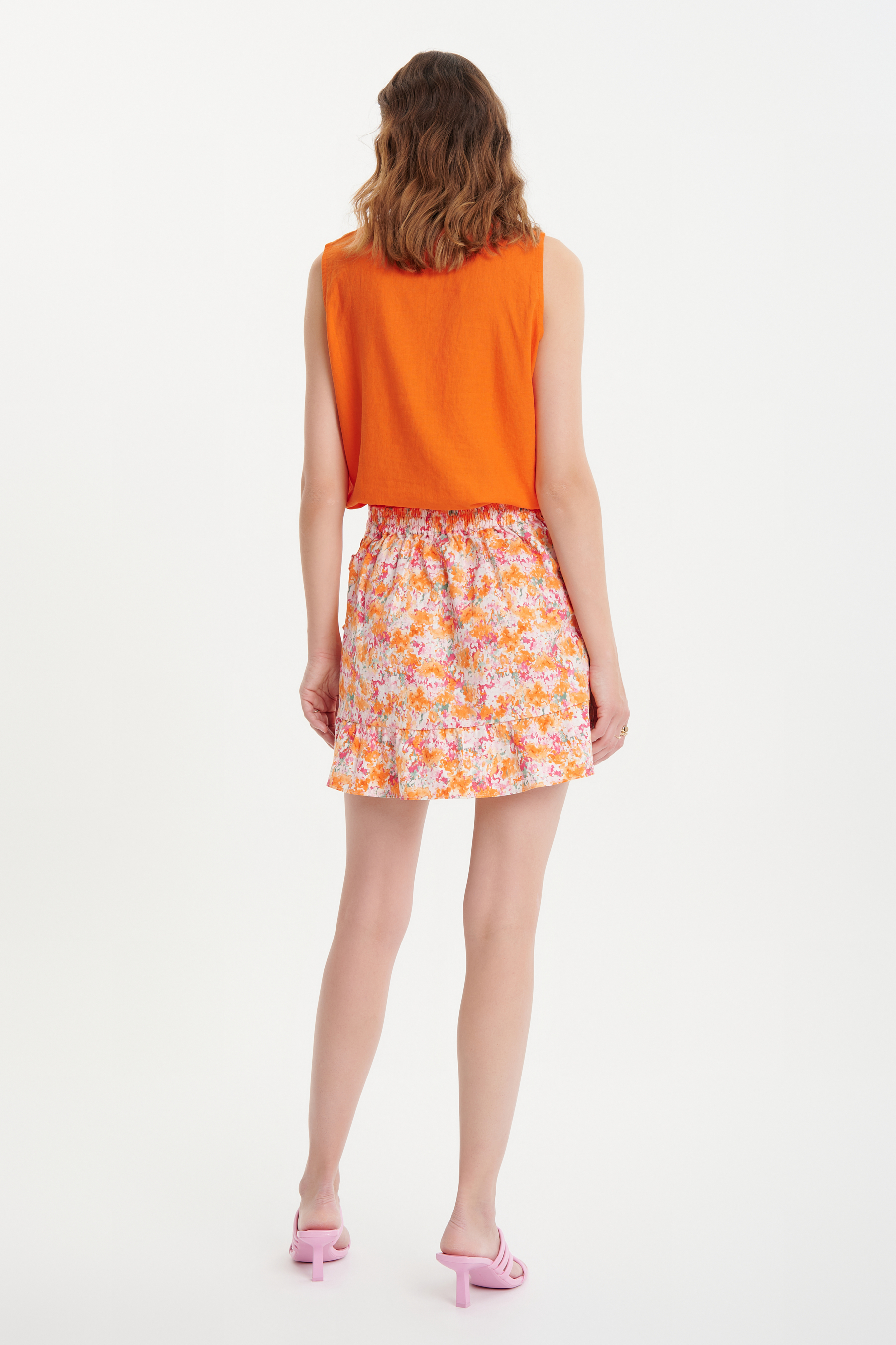 Zakładana spódnica mini w pomarańczowe kwiaty