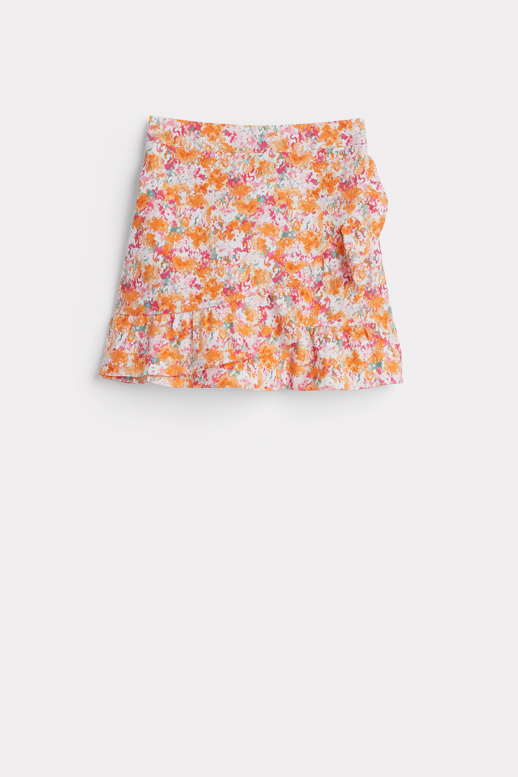 Zakładana spódnica midi w pomarańczowe kwiaty