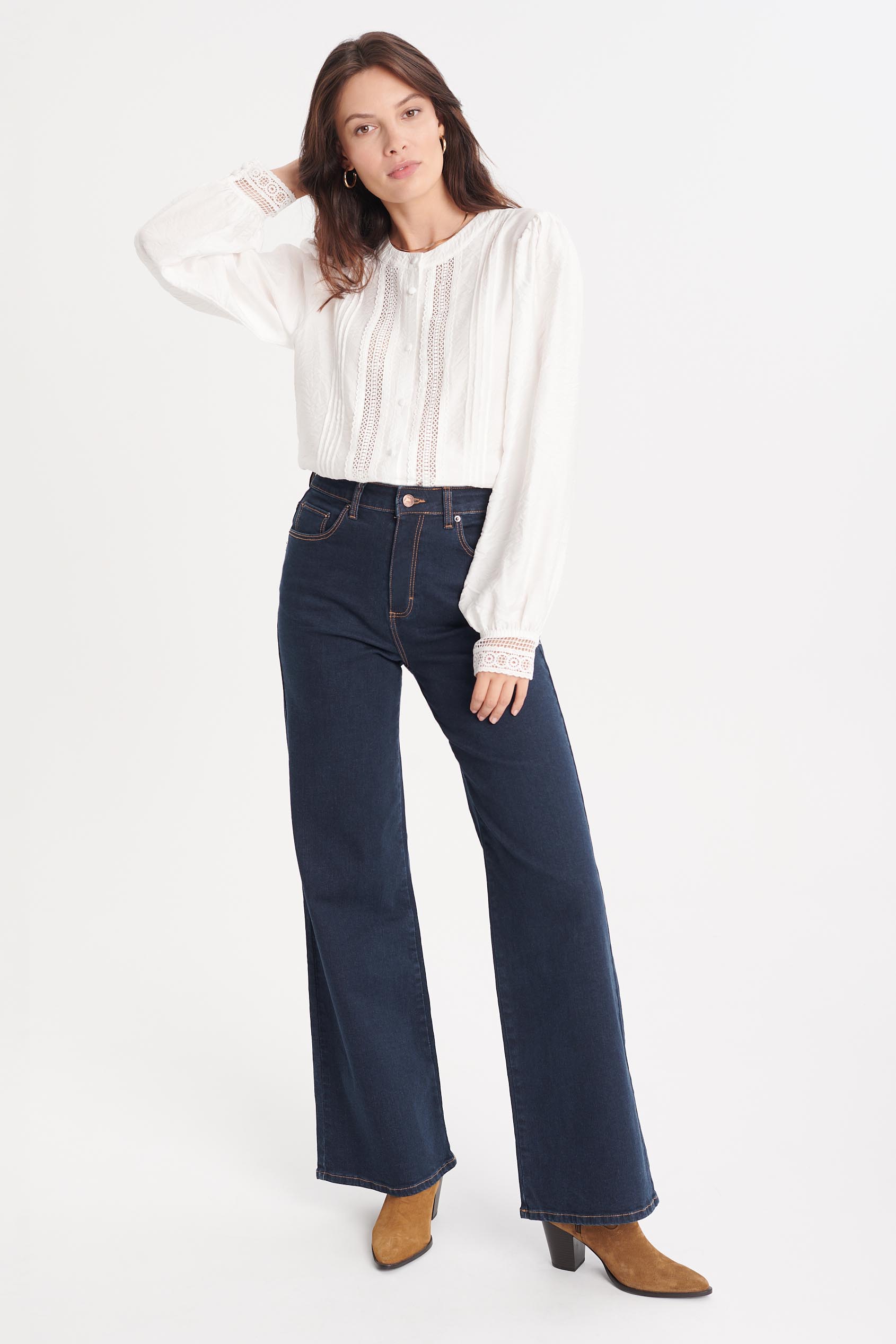 Ciemnogranatowe jeansy wide leg