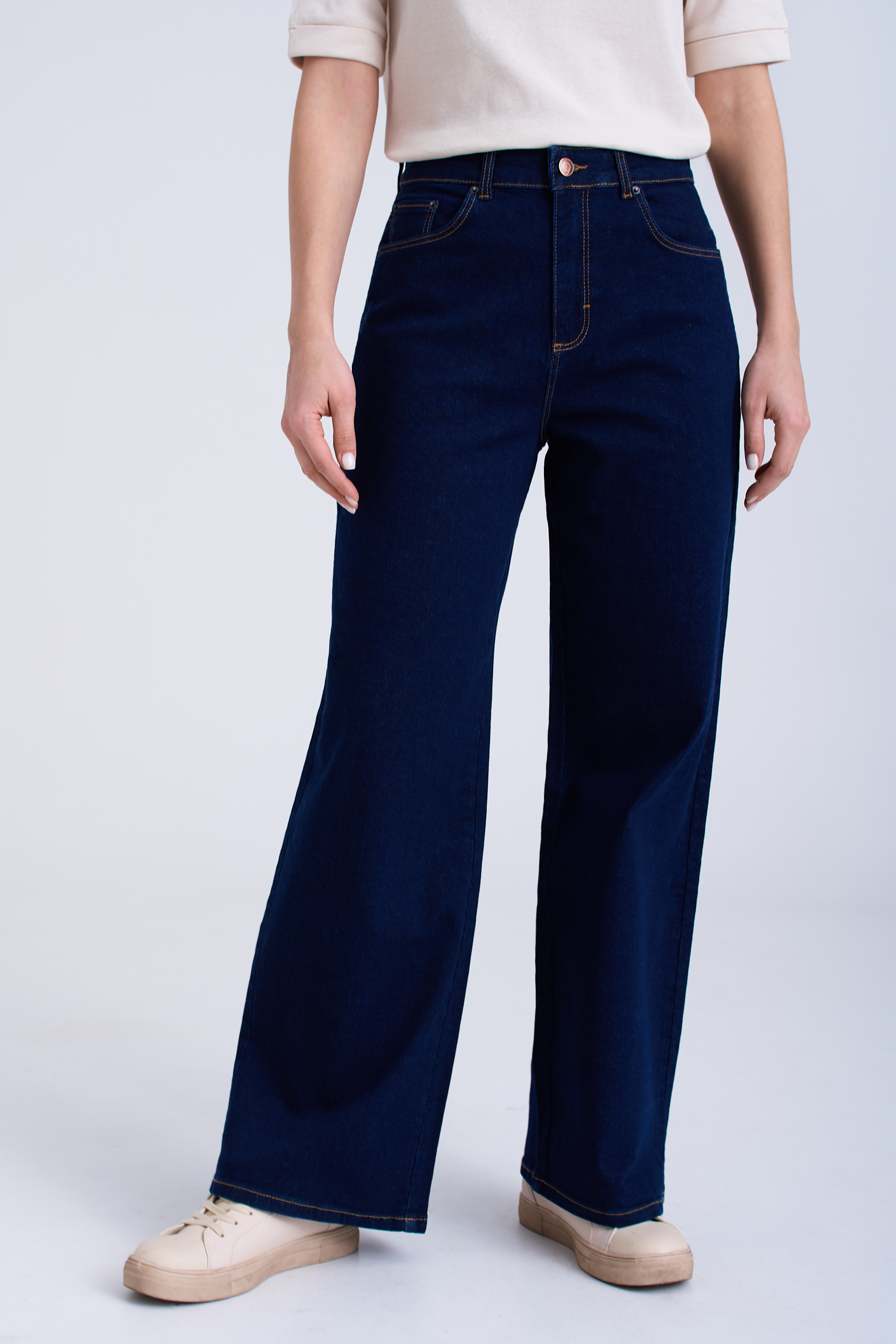 Granatowe jeansy wide leg