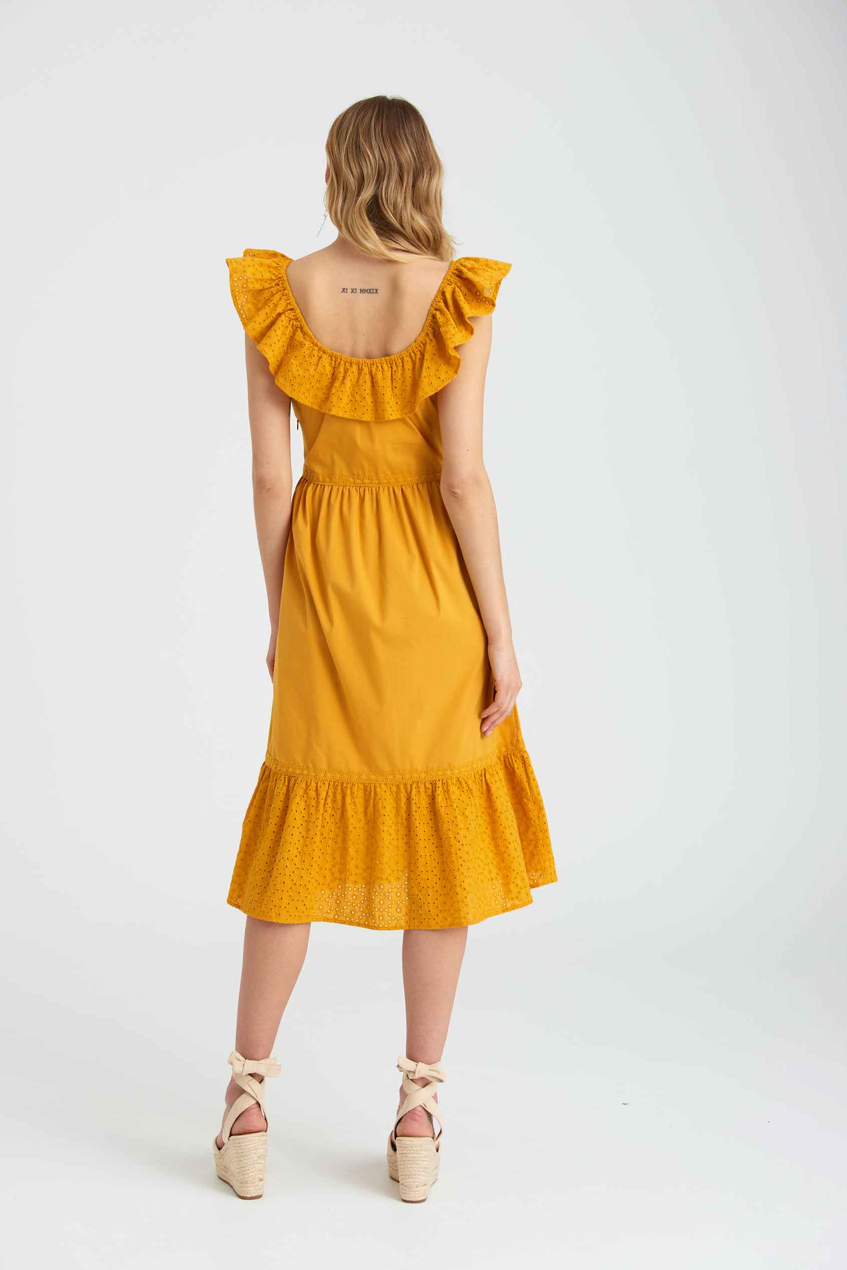 Bawełniana, żółta sukienka hiszpanka
