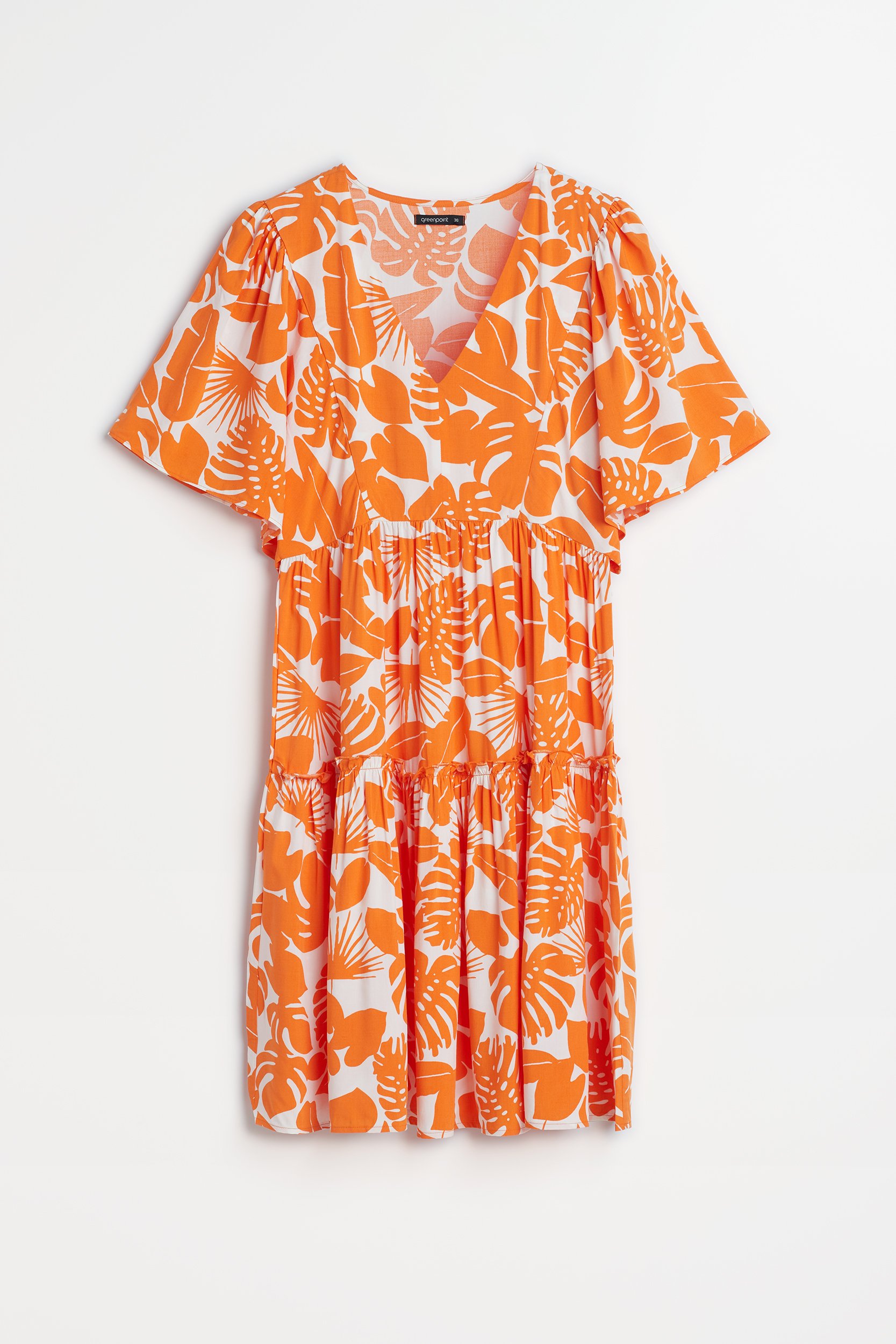 Sukienka z pomarańczowym nadrukiem tropic