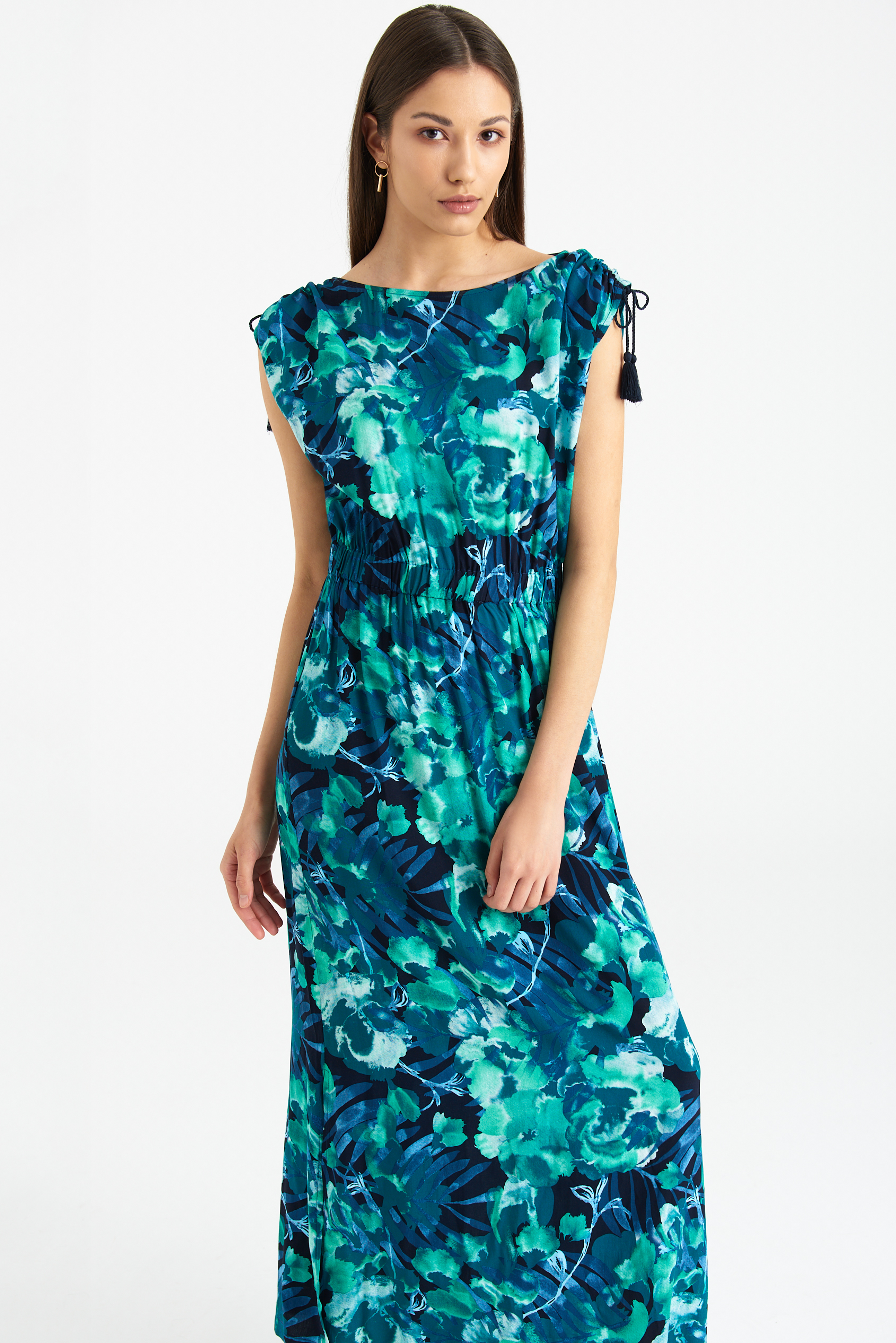 Wiskozowa sukienka maxi z nadrukiem w kwiaty