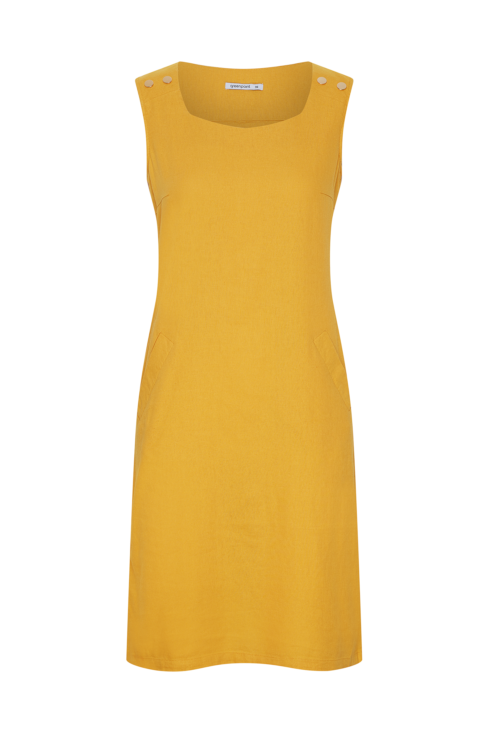 Żółta sukienka z dekoltem typu karo