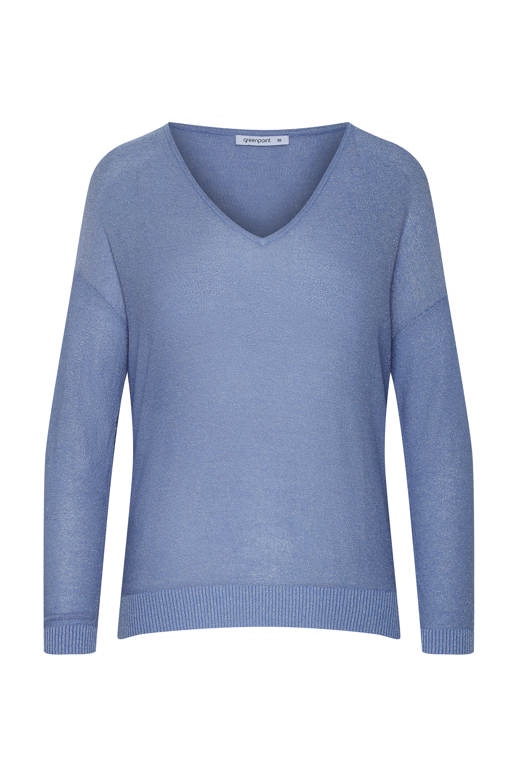 Błękitny sweter z błyszczącą nitką