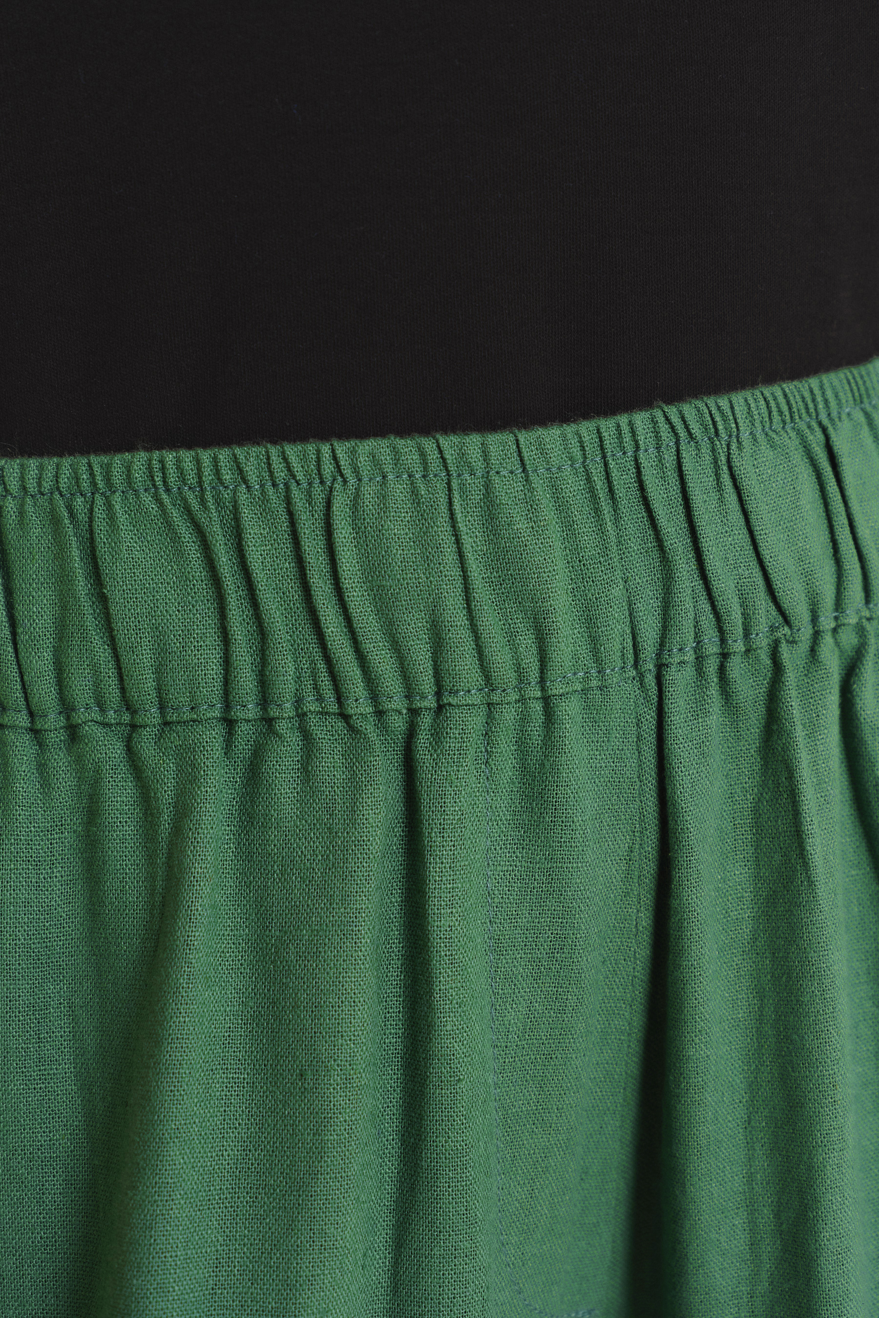 Szerokie wiskozowo-lniane spodnie w oliwkowym kolorze