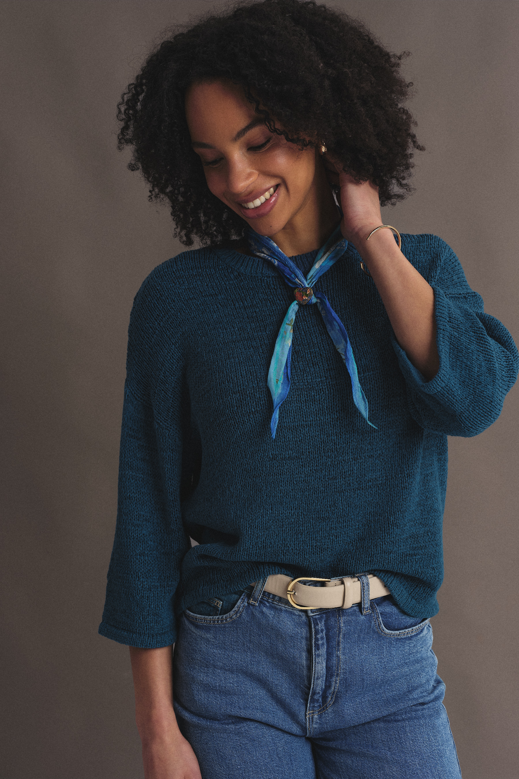 Turkusowy sweter z rękawem 3/4